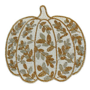 Tahari Beaded PUMPKIN Placemat 15in Gold Silver White Glam Fall Decor New